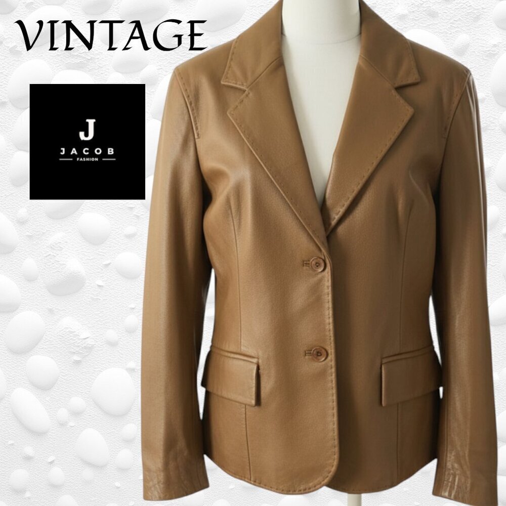 Vintage‑Era JACOB Caramel 100% Leather Jacket – L - NWT
